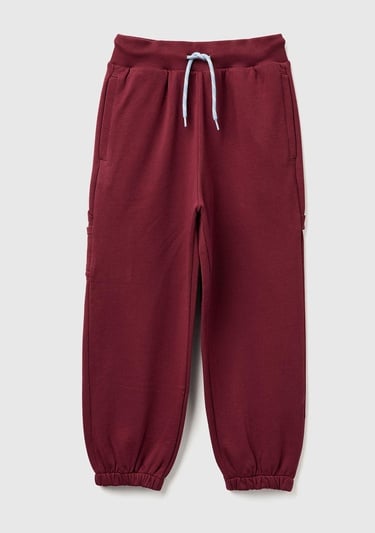  Erkek Çocuk Bordo Cep Detaylı Bileği Büzgülü İpli  Eşofman Altı