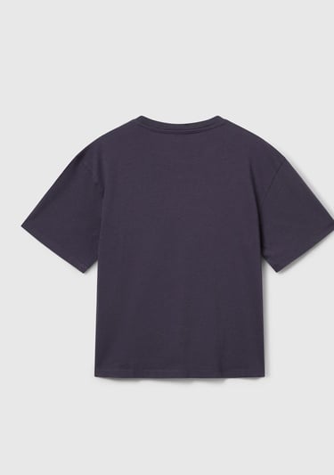  Kız Çocuk Koyu Gri Önü Baskılı Aplikeli Ribana Yakalı Relaxed Fit T-shirt