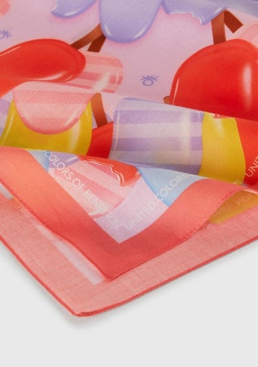  Kadın Turuncu Mix %100 Koton Dondurma Desenli Fular