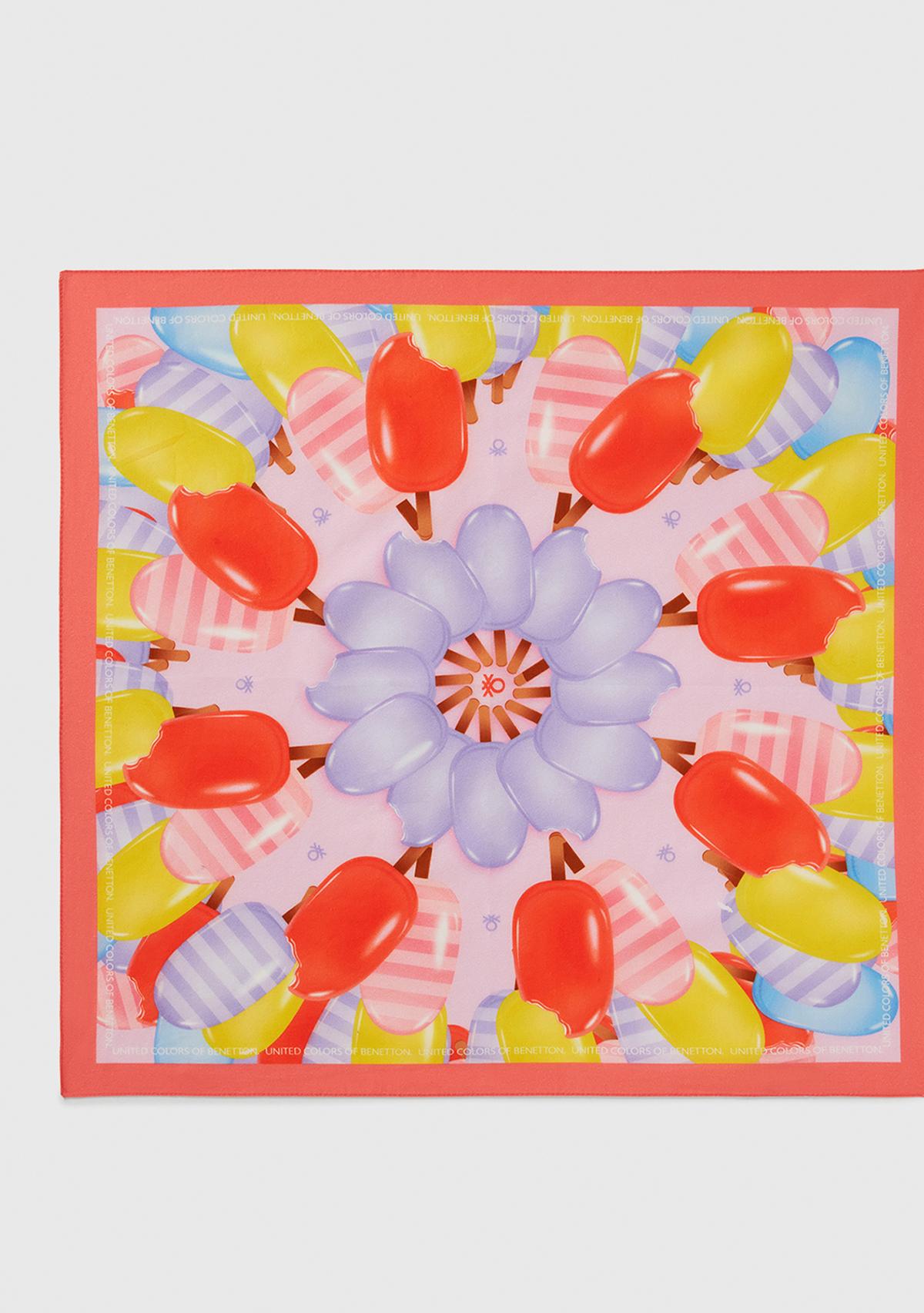  Kadın Turuncu Mix %100 Koton Dondurma Desenli Fular