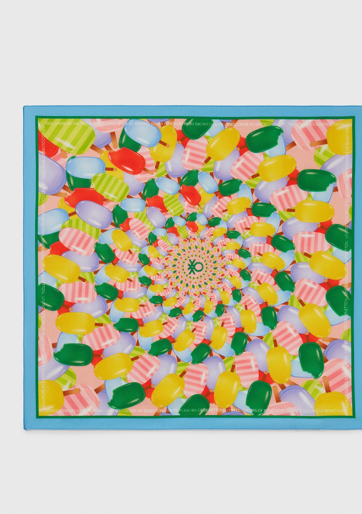  Kadın Mavi Mix %100 Koton Dondurma Desenli Fular