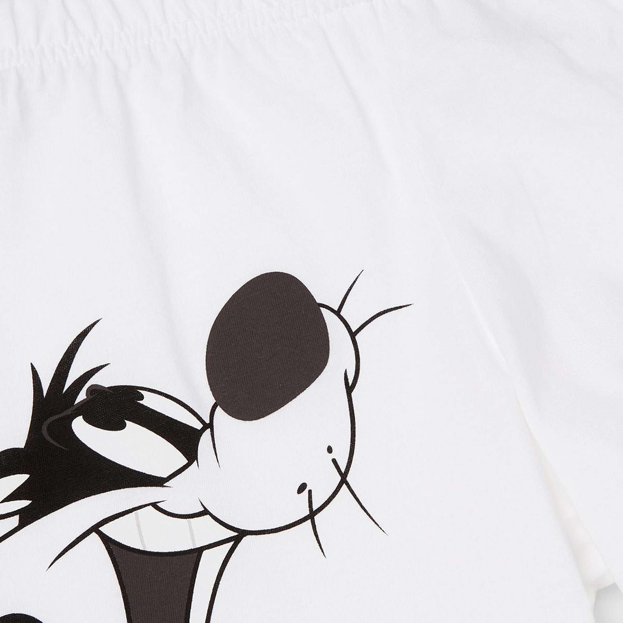 Kız Çocuk Beyaz Looney Tunes Baskılı T-Shirt ve Şort Pijama Takımı
