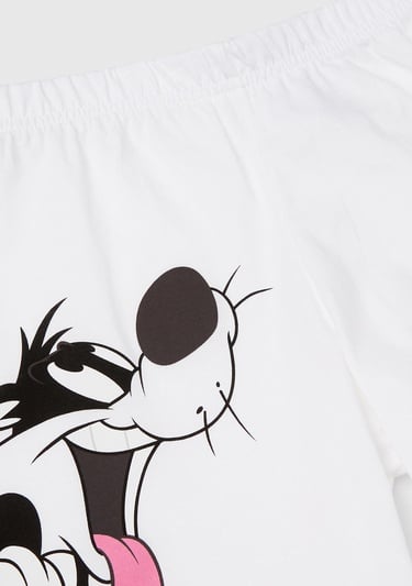  Kız Çocuk Beyaz Looney Tunes Baskılı T-Shirt ve Şort Pijama Takımı