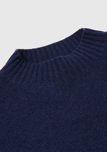  Kadın Lacivert Yün Karışımlı Ribana Detaylı Yırtmaçlı Kolsuz Kazak