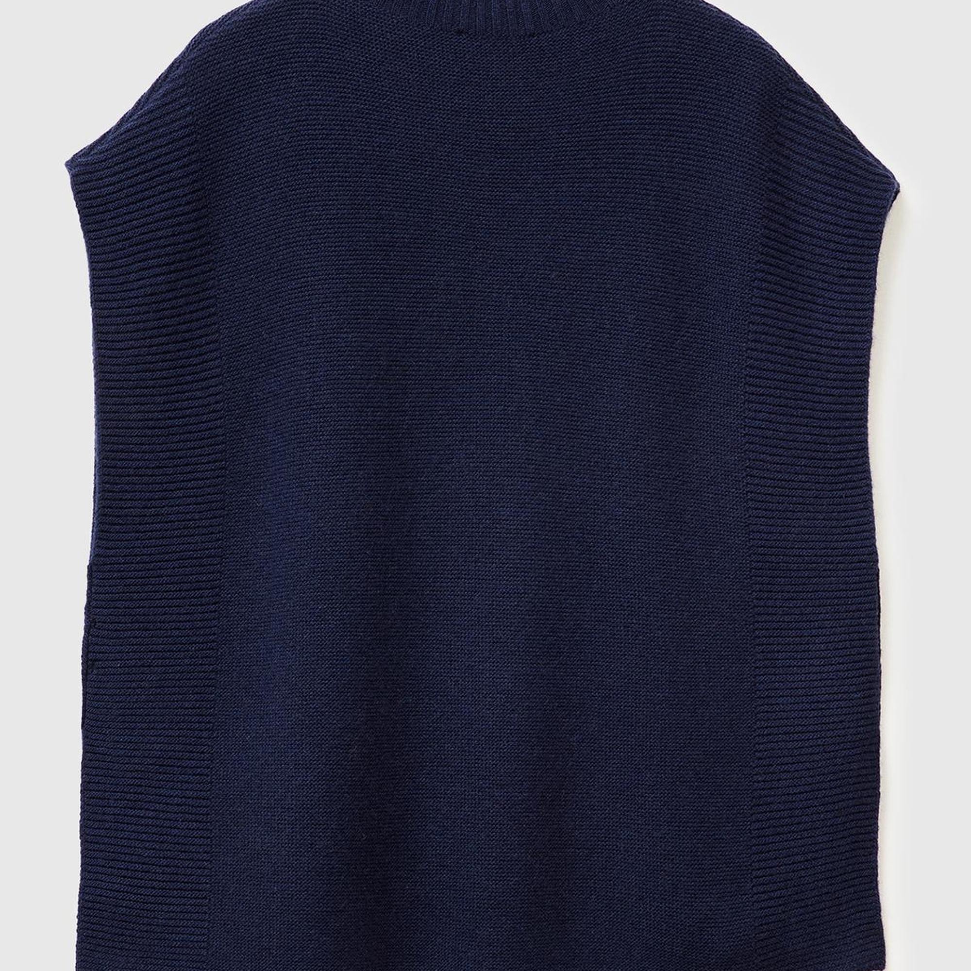 Kadın Lacivert Yün Karışımlı Ribana Detaylı Yırtmaçlı Kolsuz Kazak