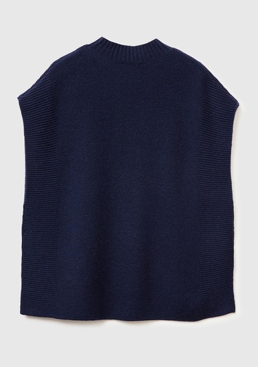  Kadın Lacivert Yün Karışımlı Ribana Detaylı Yırtmaçlı Kolsuz Kazak