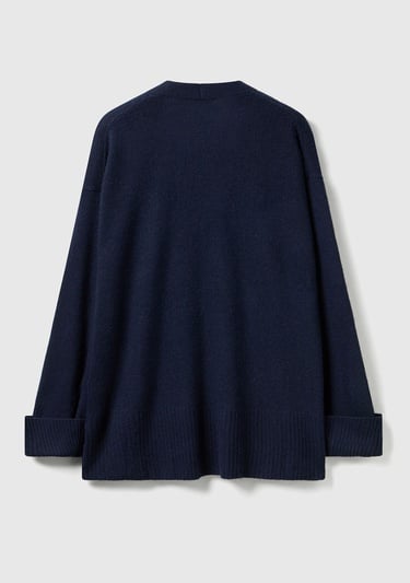  Kadın Lacivert Yün ve Viskoz Karışımlı Ribana Detaylı Düğmeli Hırka