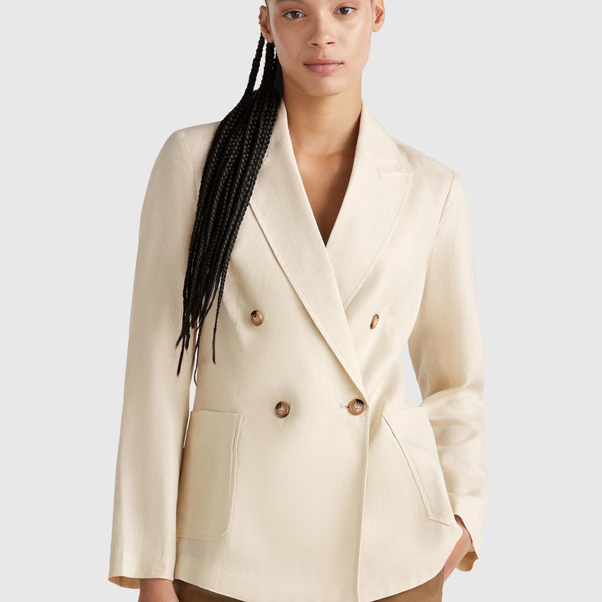 Kadın Taş Rengi %100 Keten Ceket