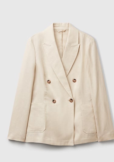  Kadın Taş Rengi %100 Keten Ceket