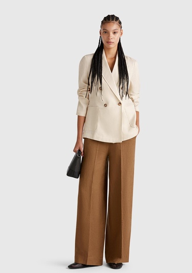  Kadın Taş Rengi %100 Keten Ceket