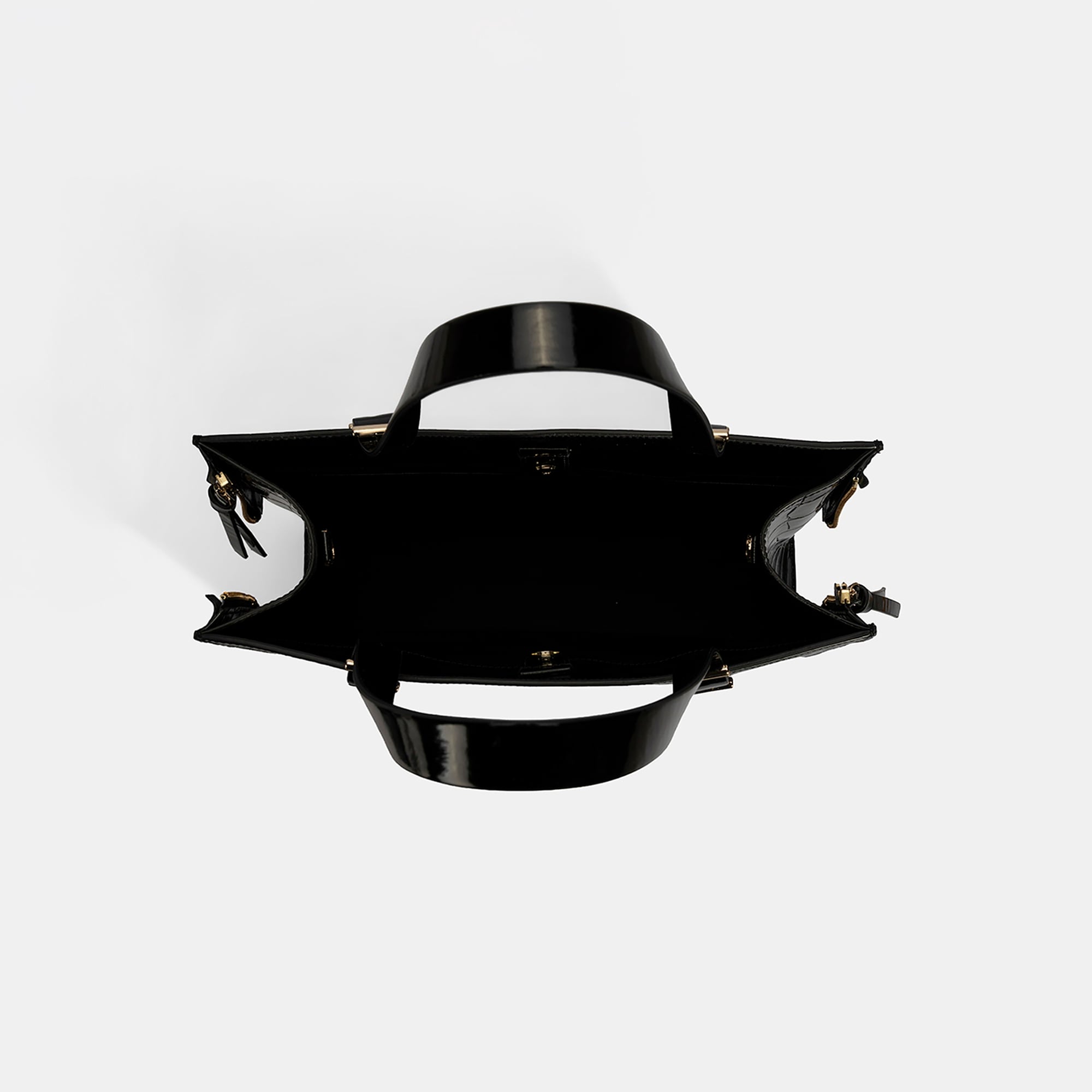 Kadın Siyah Kroko Baskılı Cüzdan Aksesuarlı Deri Omuz Çantası