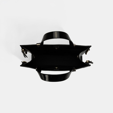  Kadın Siyah Kroko Baskılı Cüzdan Aksesuarlı Deri Omuz Çantası