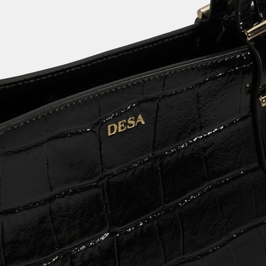  Kadın Siyah Kroko Baskılı Cüzdan Aksesuarlı Deri Omuz Çantası