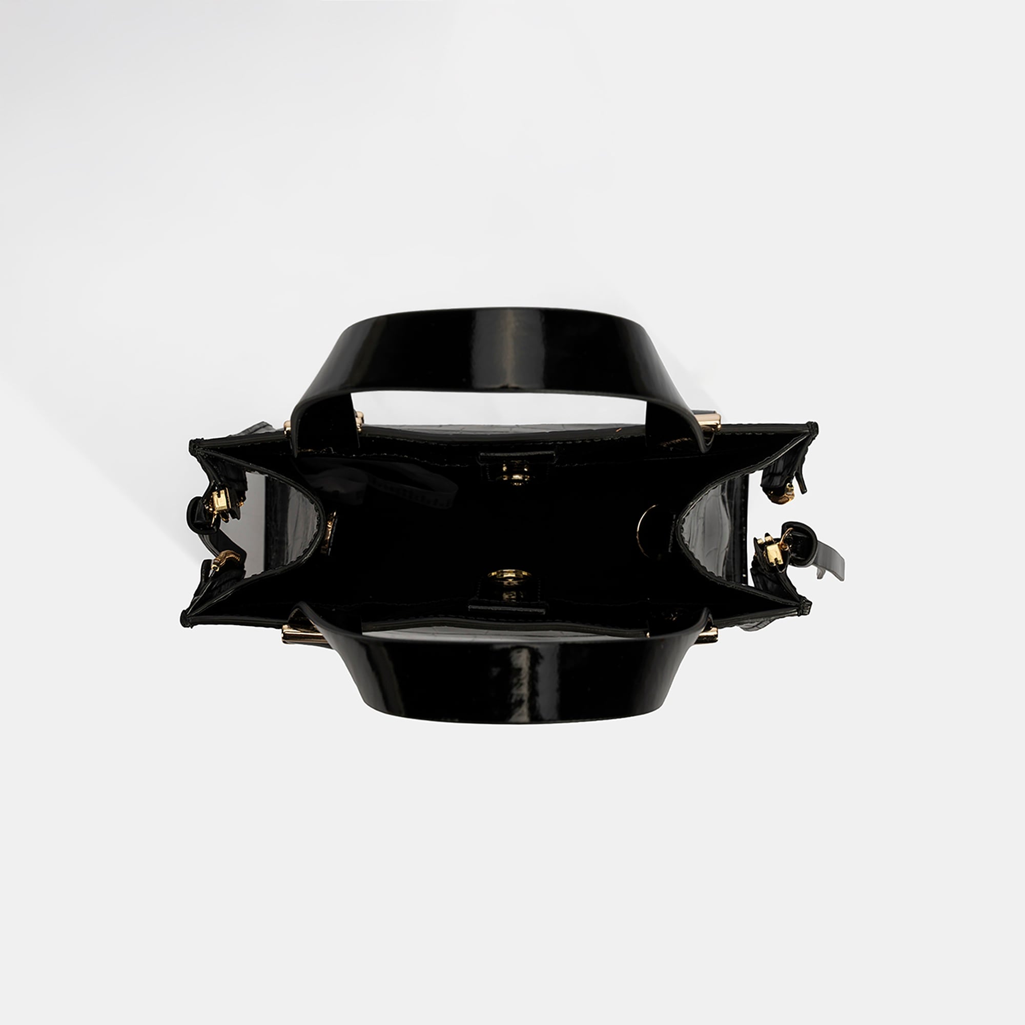 Kadın Siyah Kroko Baskılı Rugan Deri El Çantası