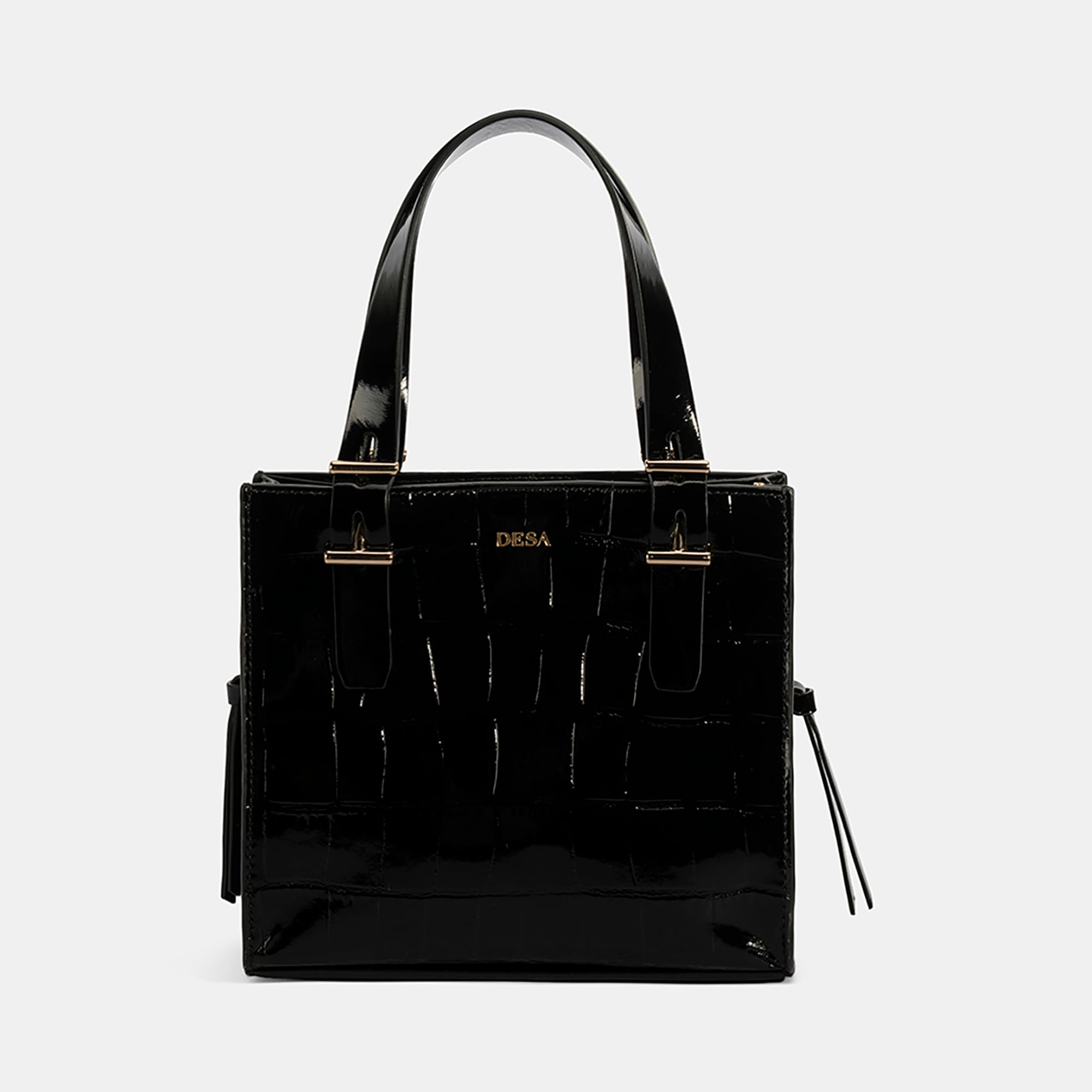 Kadın Siyah Kroko Baskılı Rugan Deri El Çantası