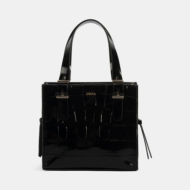  Kadın Siyah Kroko Baskılı Rugan Deri El Çantası
