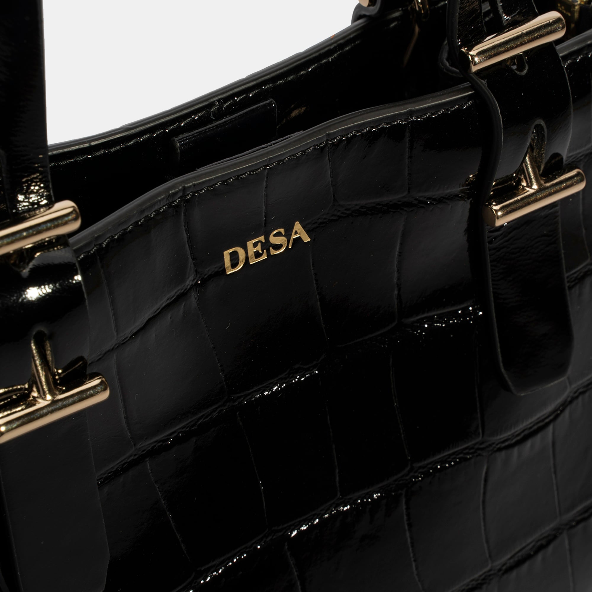 Kadın Siyah Kroko Baskılı Rugan Deri El Çantası