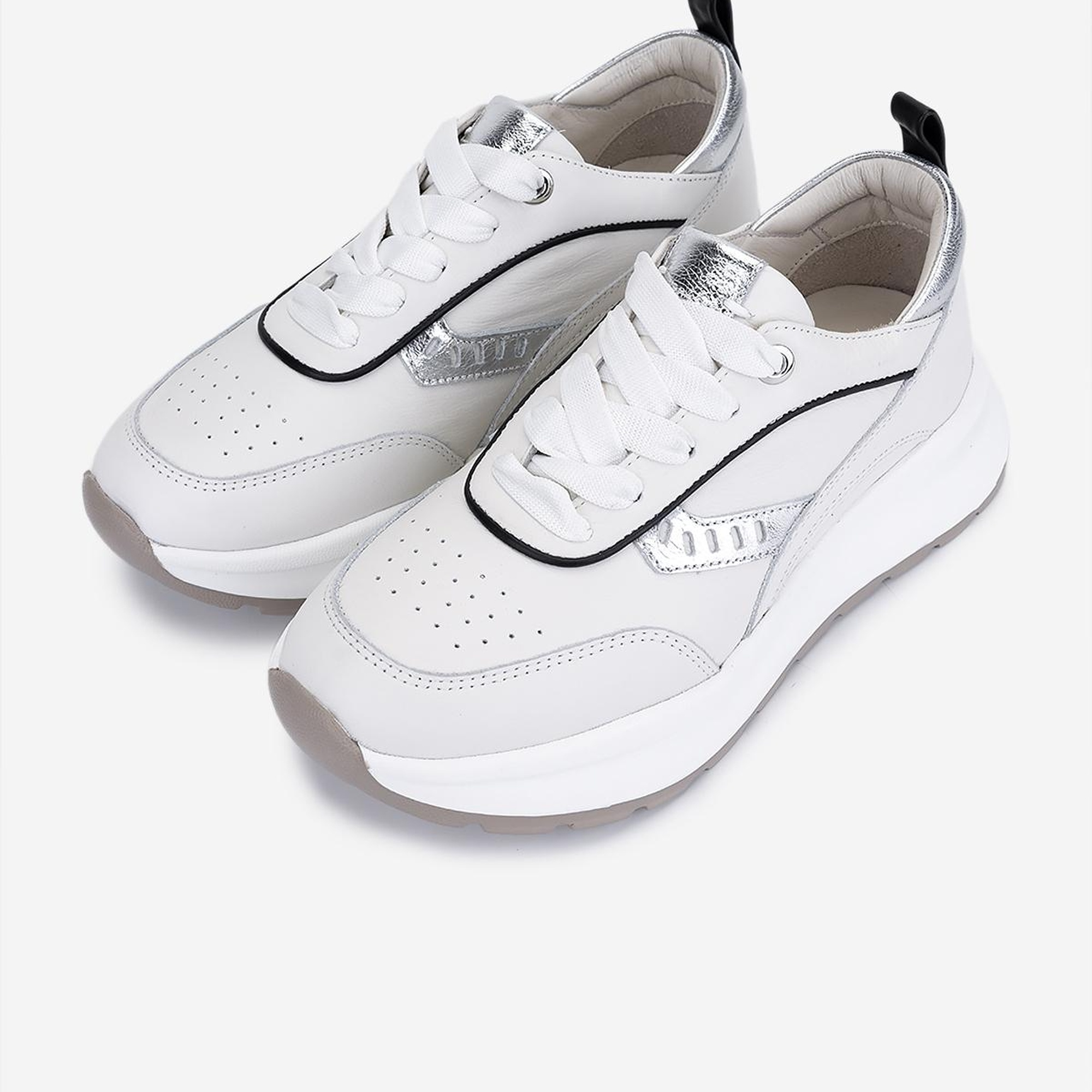 Valmenti Kadın Hakiki Deri Beyaz/Lame Sneakers & Spor Ayakkabı