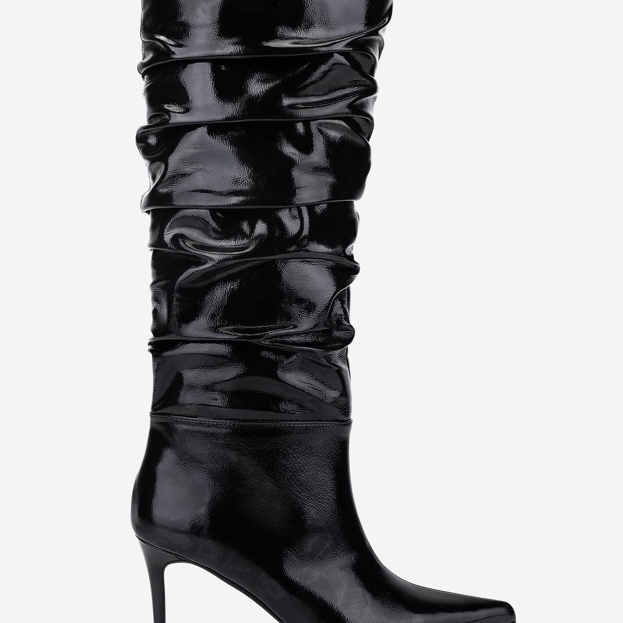Valmenti Kadın Hakiki Deri Siyah Kırışık Rugan Topuklu Çizme