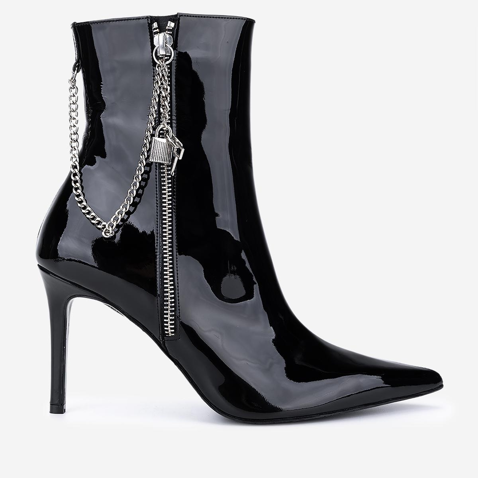 Valmenti Kadın Hakiki Deri Siyah Rugan Topuklu Bot