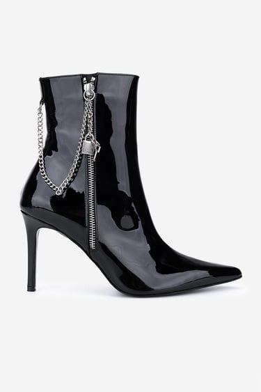  Valmenti Kadın Hakiki Deri Siyah Rugan Topuklu Bot