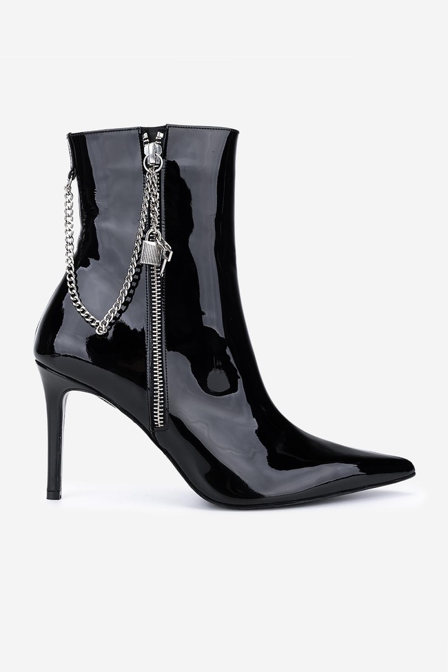  Valmenti Kadın Hakiki Deri Siyah Rugan Topuklu Bot