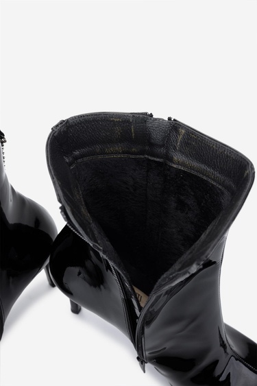  Valmenti Kadın Hakiki Deri Siyah Rugan Topuklu Bot