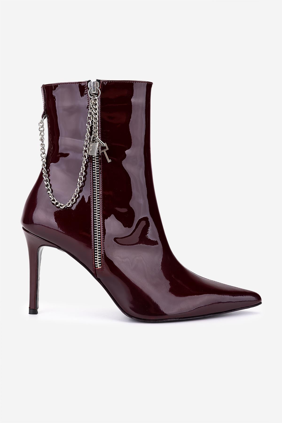  Valmenti Kadın Hakiki Deri Bordo Topuklu Bot