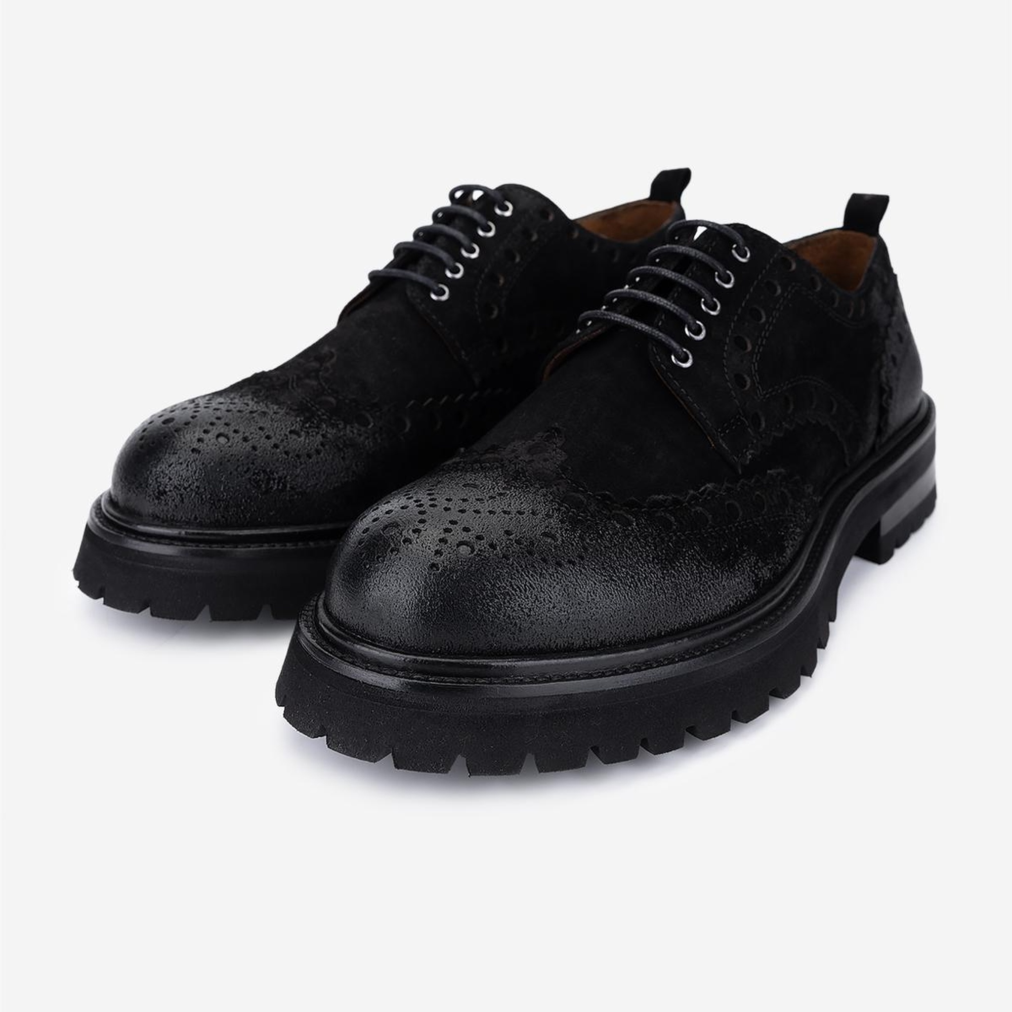 Valmenti Erkek Hakiki Deri Siyah Süet Casual Ayakkabı