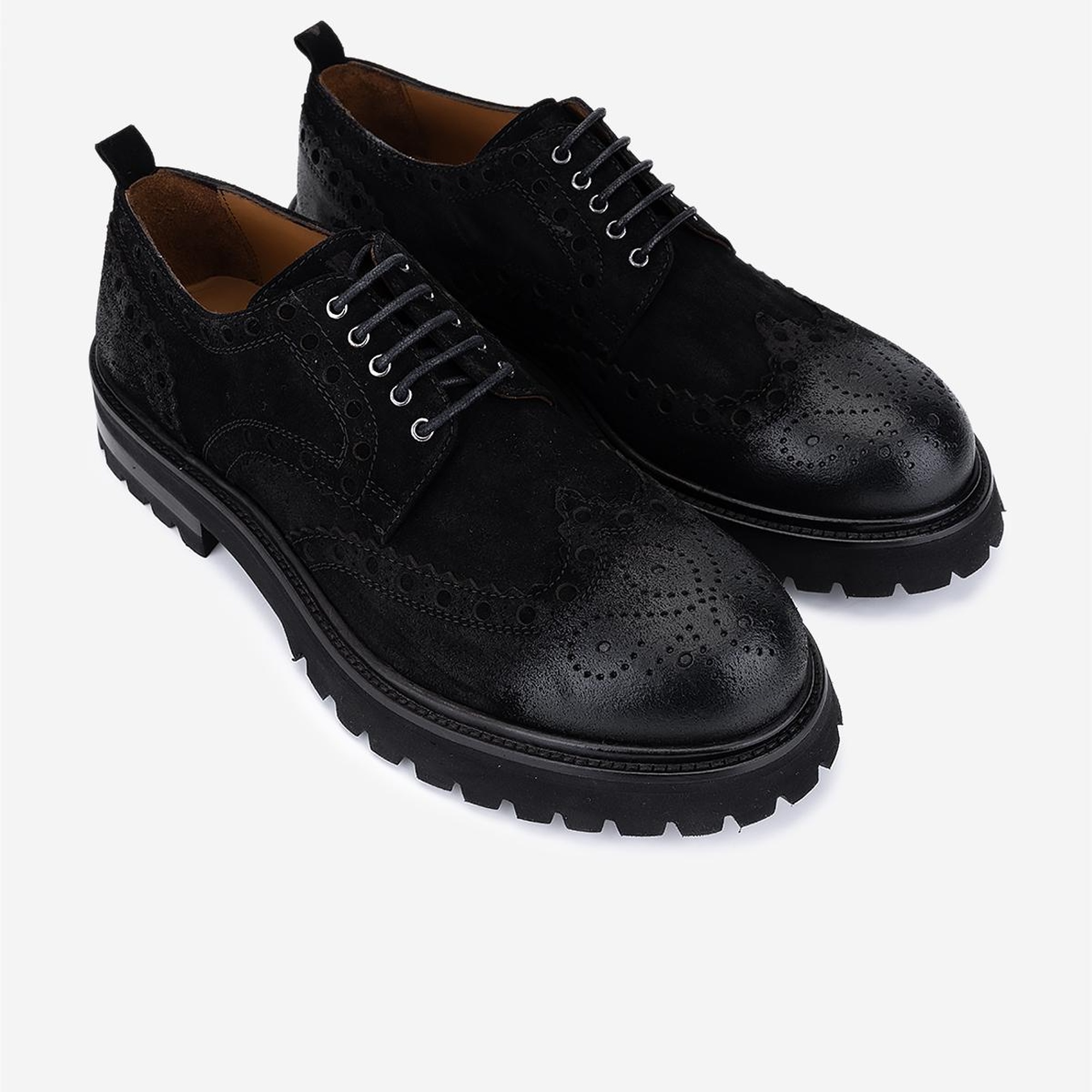 Valmenti Erkek Hakiki Deri Siyah Süet Casual Ayakkabı