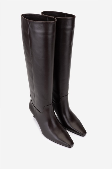  Valmenti Kadın Hakiki Deri Kahverengi Topuklu Çizme