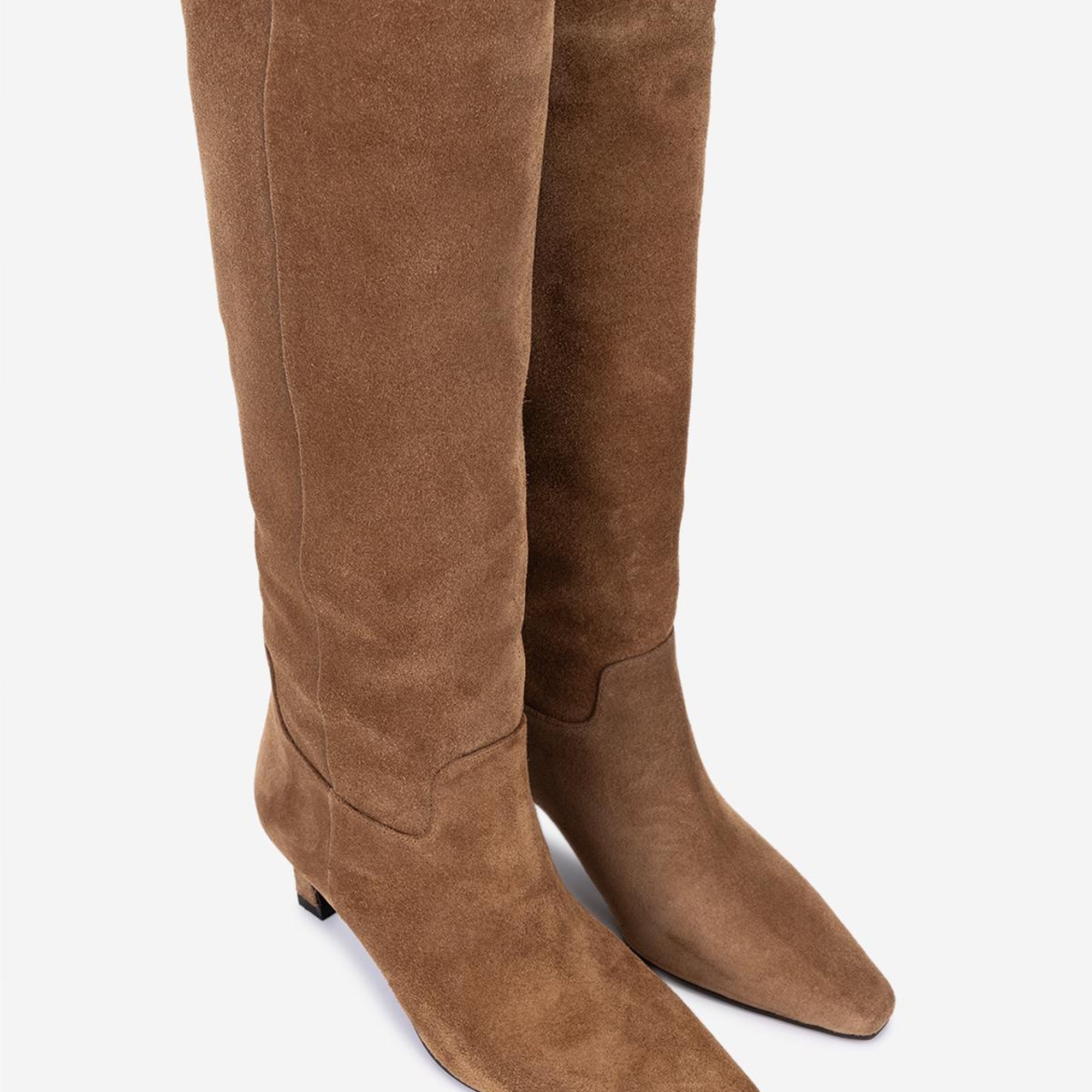 Valmenti Kadın Hakiki Deri Taba Süet Topuklu Çizme