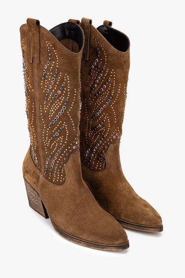  Valmenti Kadın Hakiki Deri Taba Süet Western Bot