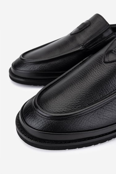  Valmenti Erkek Hakiki Deri Siyah Floter Loafer Ayakkabı