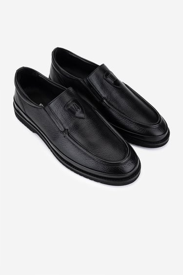  Valmenti Erkek Hakiki Deri Siyah Floter Loafer Ayakkabı