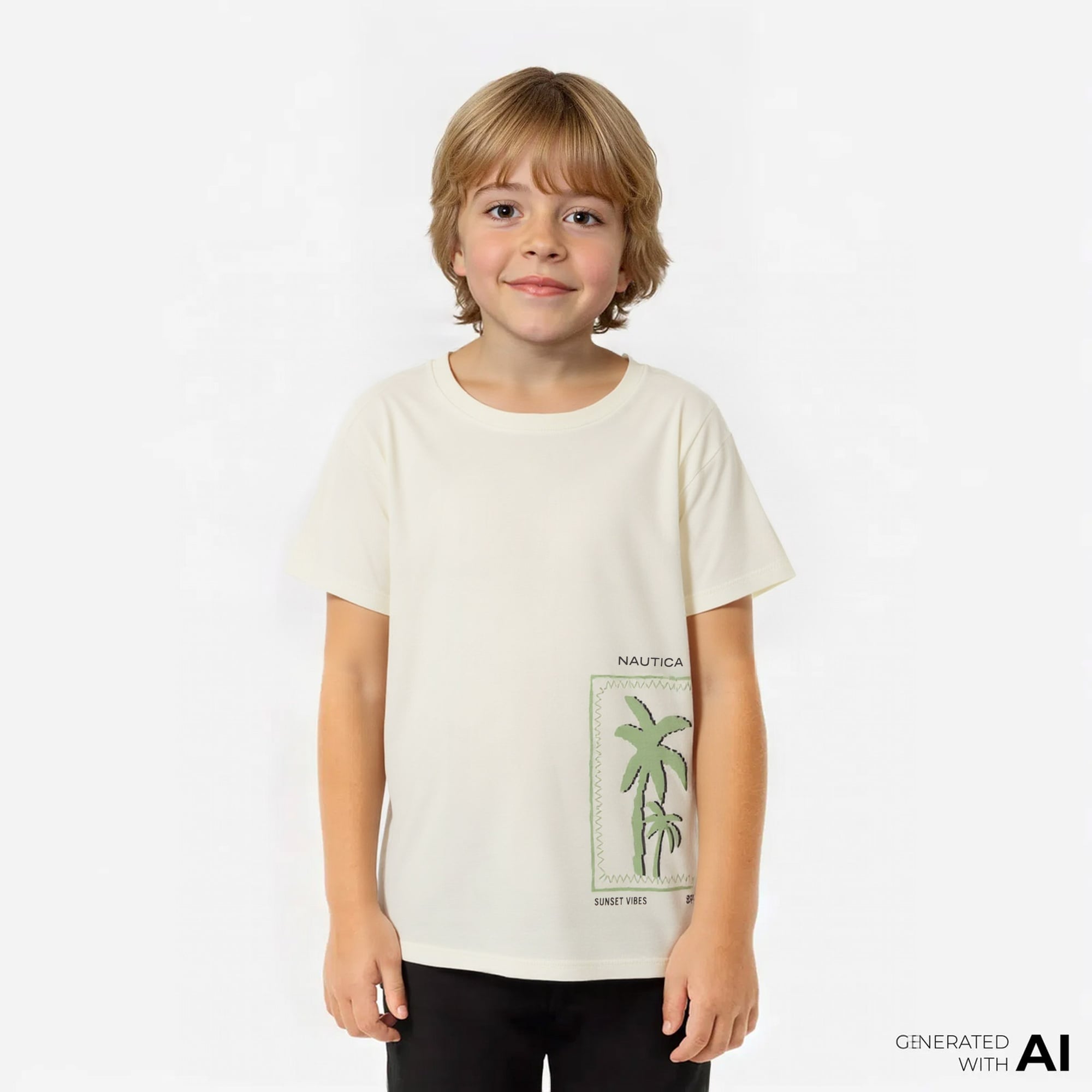 Nautica Erkek Çocuk Krem Rengi Regular Fit Baskılı T-Shirt