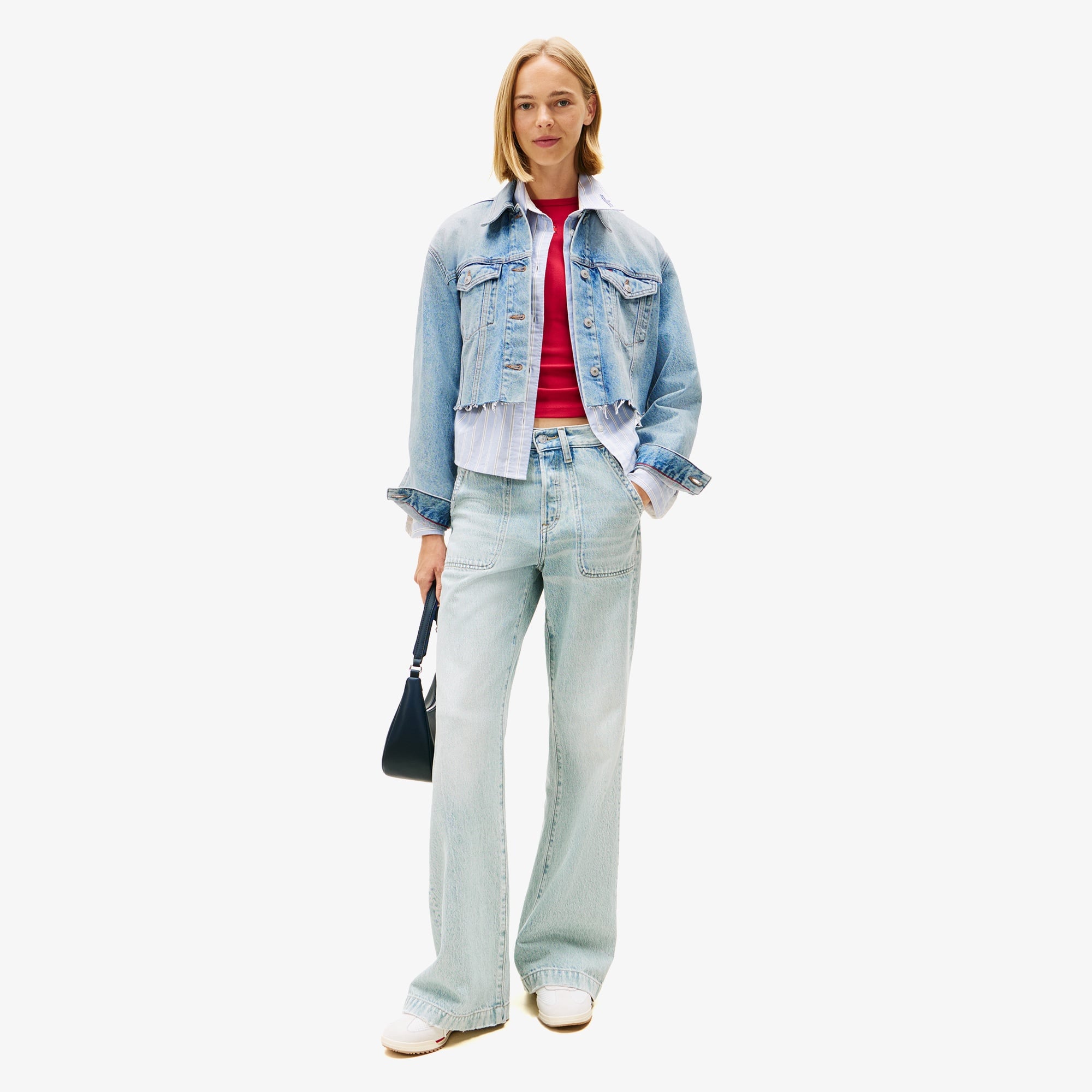 Tommy Hilfiger Cropped Kadın Mavi Denim Ceket