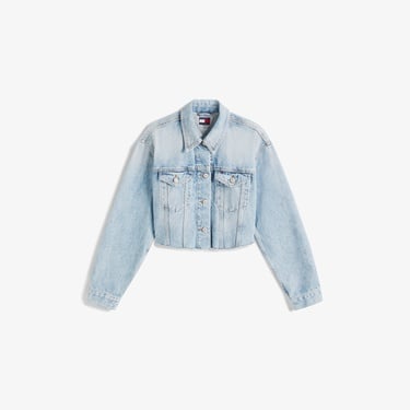  Tommy Hilfiger Cropped Kadın Mavi Denim Ceket