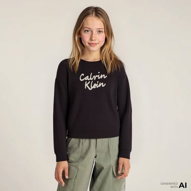  Calvin Klein Logo Metallic Intersia Çocuk Siyah Triko