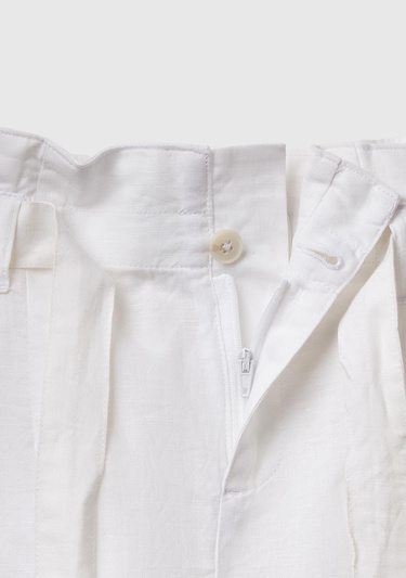  Kız Çocuk Beyaz Keten Karışımlı Beli Kuşaklı Wide Fit Bermuda Şort