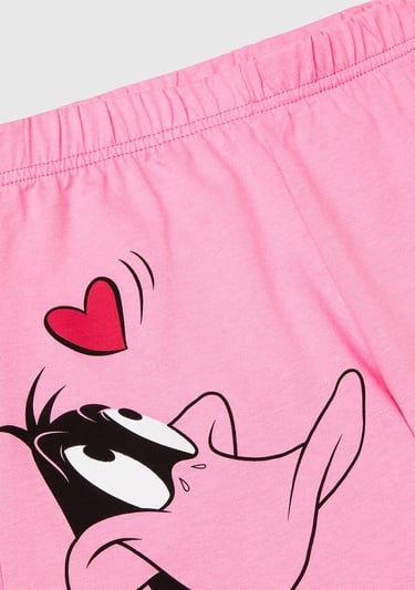  Kız Çocuk Pembe Looney Tunes Baskılı T-Shirt ve Şort Pijama Takımı