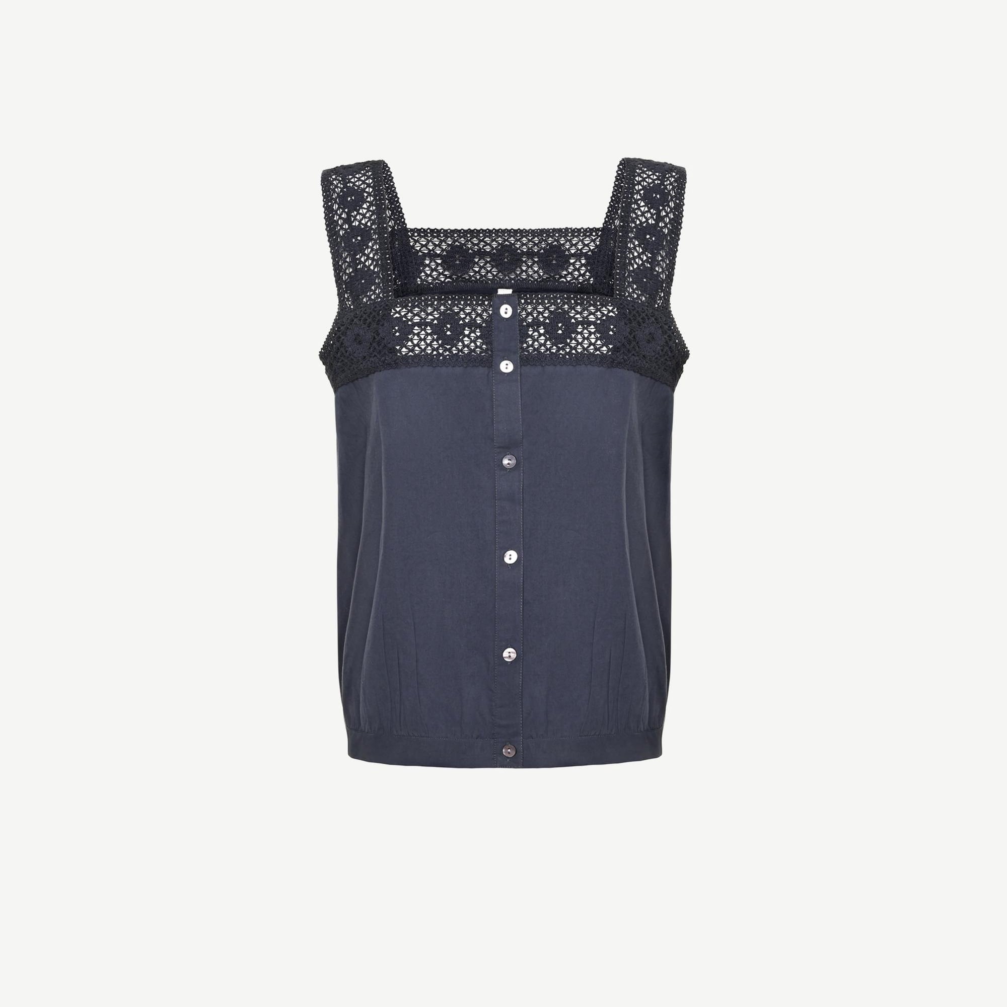 YARGICI Kare Yakalı Crochet Detaylı Crop Üst