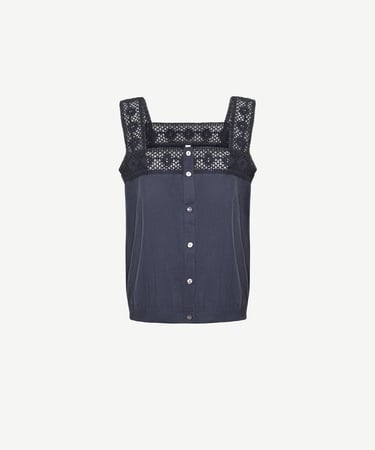  YARGICI Kare Yakalı Crochet Detaylı Crop Üst