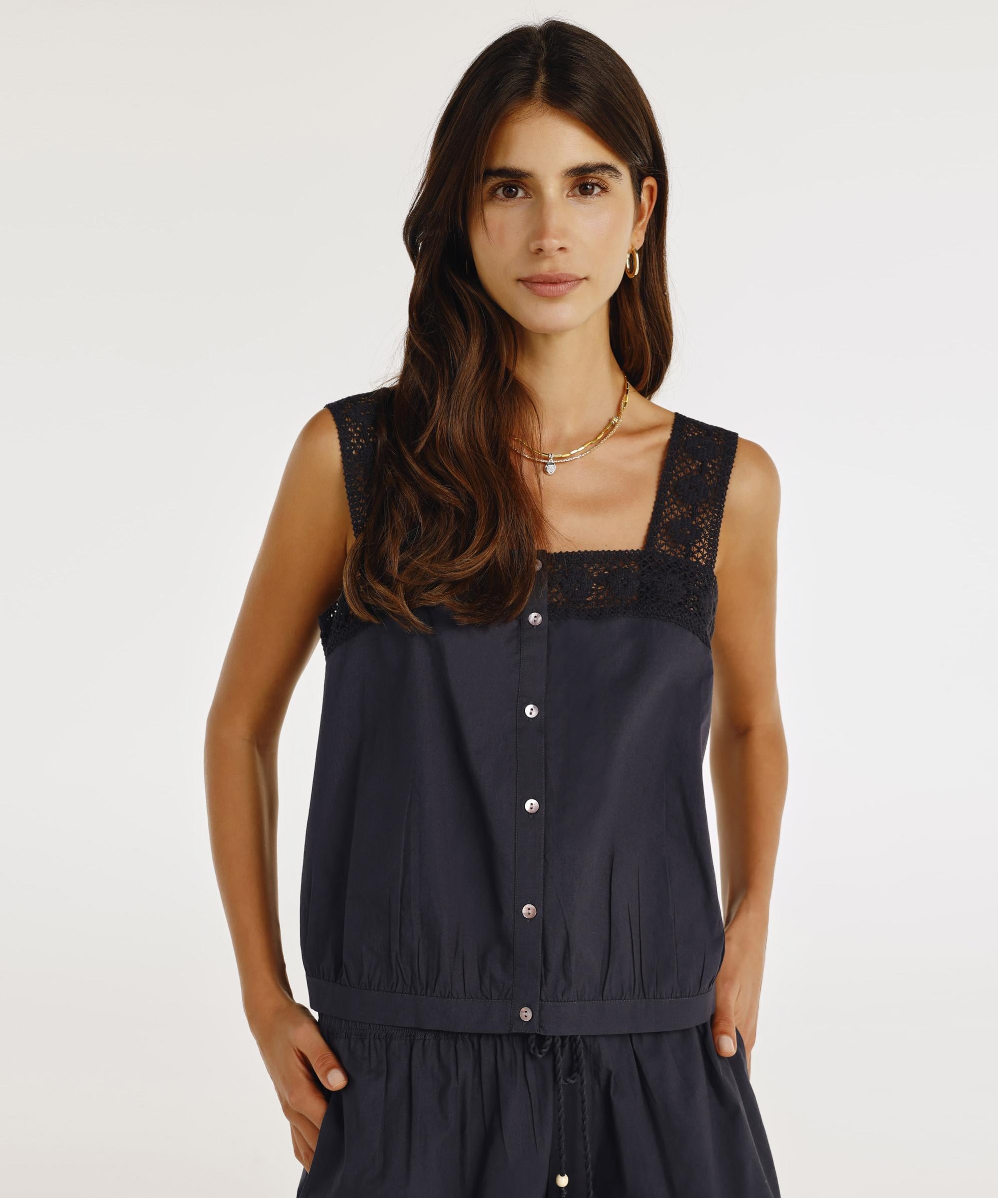  YARGICI Kare Yakalı Crochet Detaylı Crop Üst