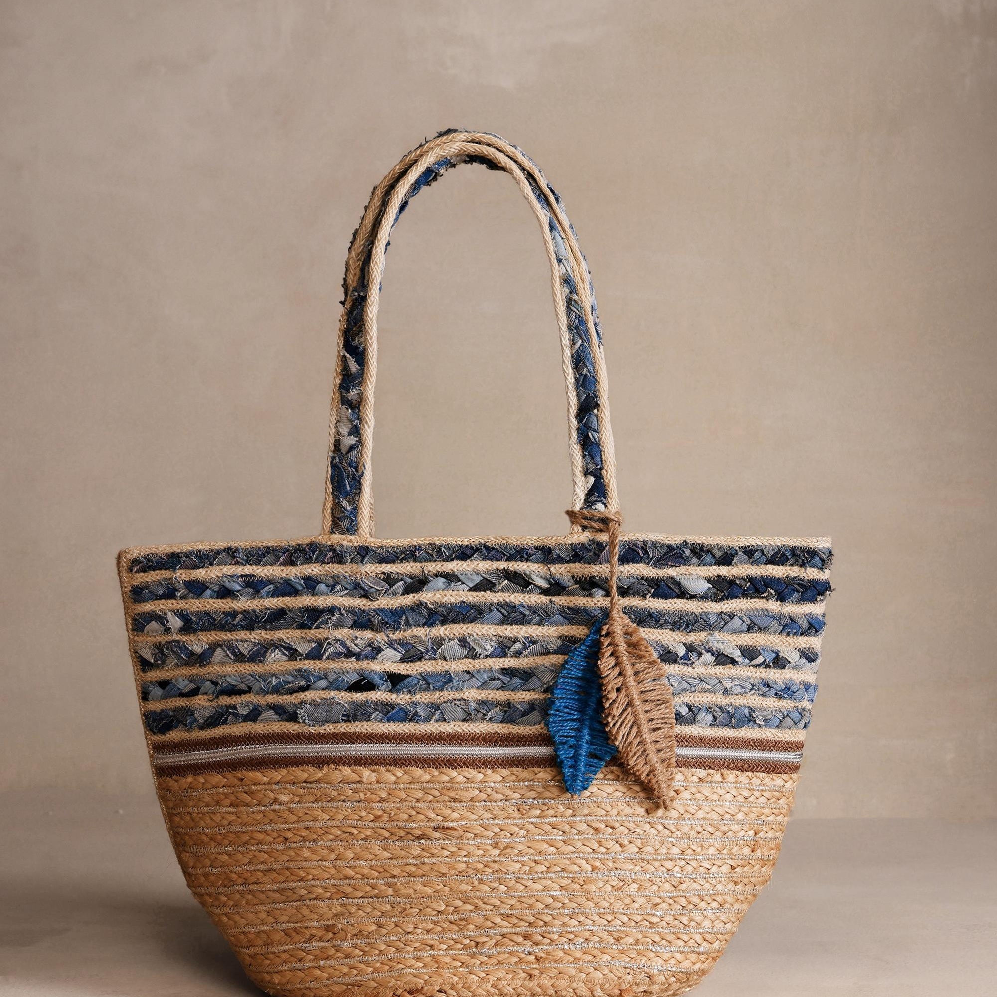 YARGICI Denim Detaylı Jute Çanta