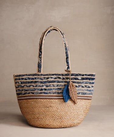  YARGICI Denim Detaylı Jute Çanta