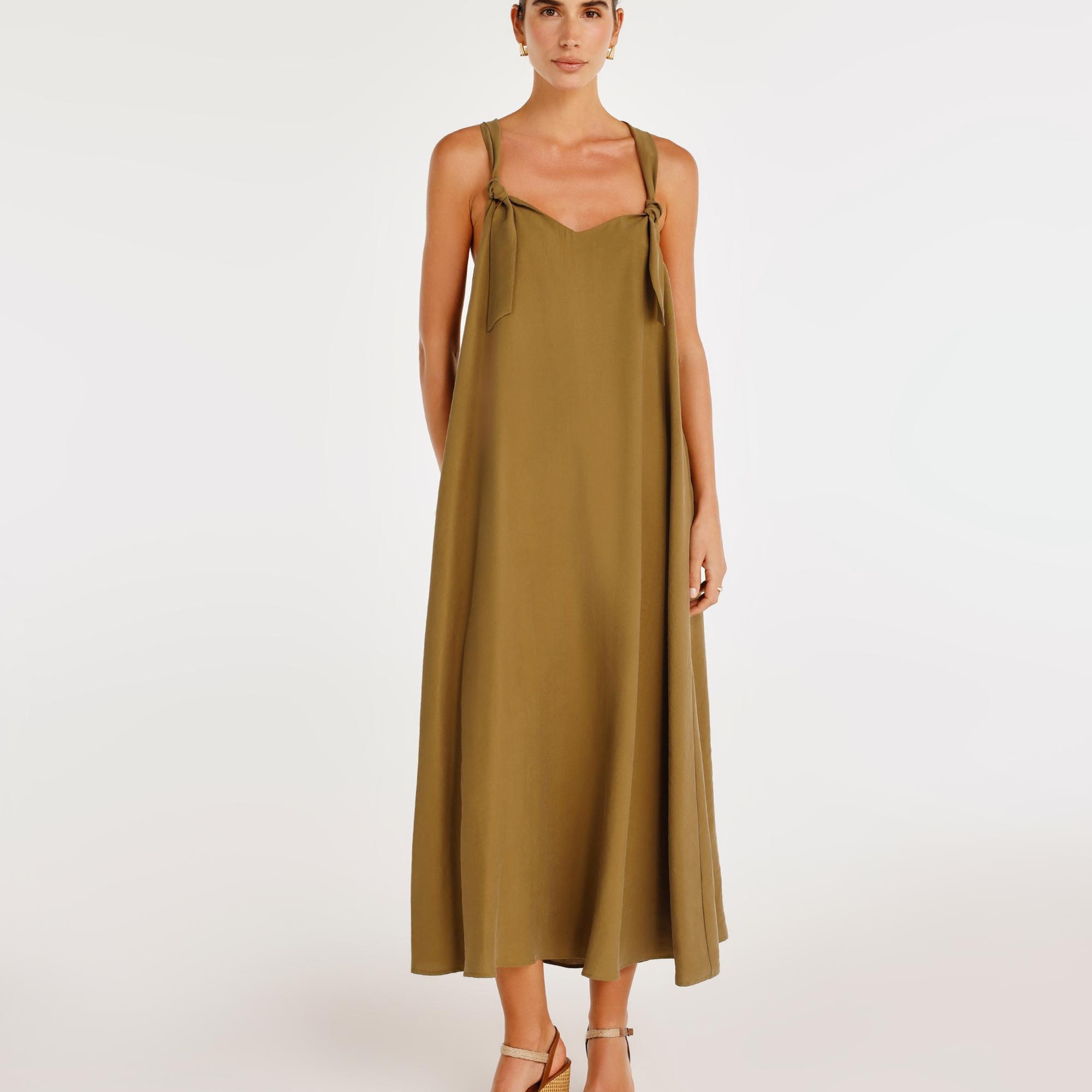 YARGICI Düğüm Askı Detaylı V Yaka Uzun Boy Elbise