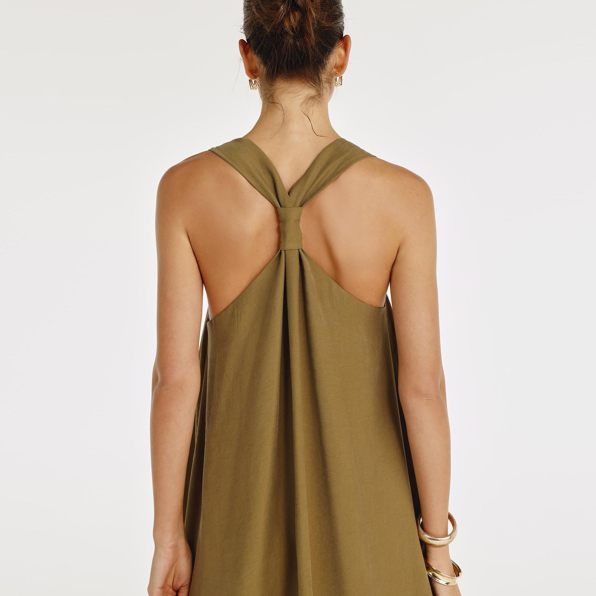 YARGICI Düğüm Askı Detaylı V Yaka Uzun Boy Elbise