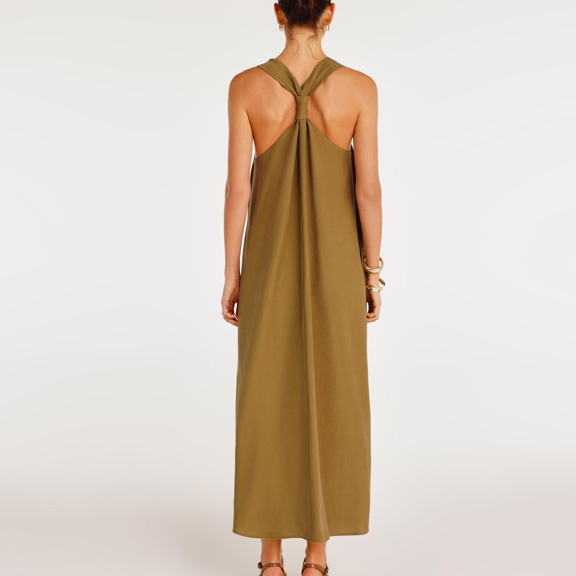 YARGICI Düğüm Askı Detaylı V Yaka Uzun Boy Elbise