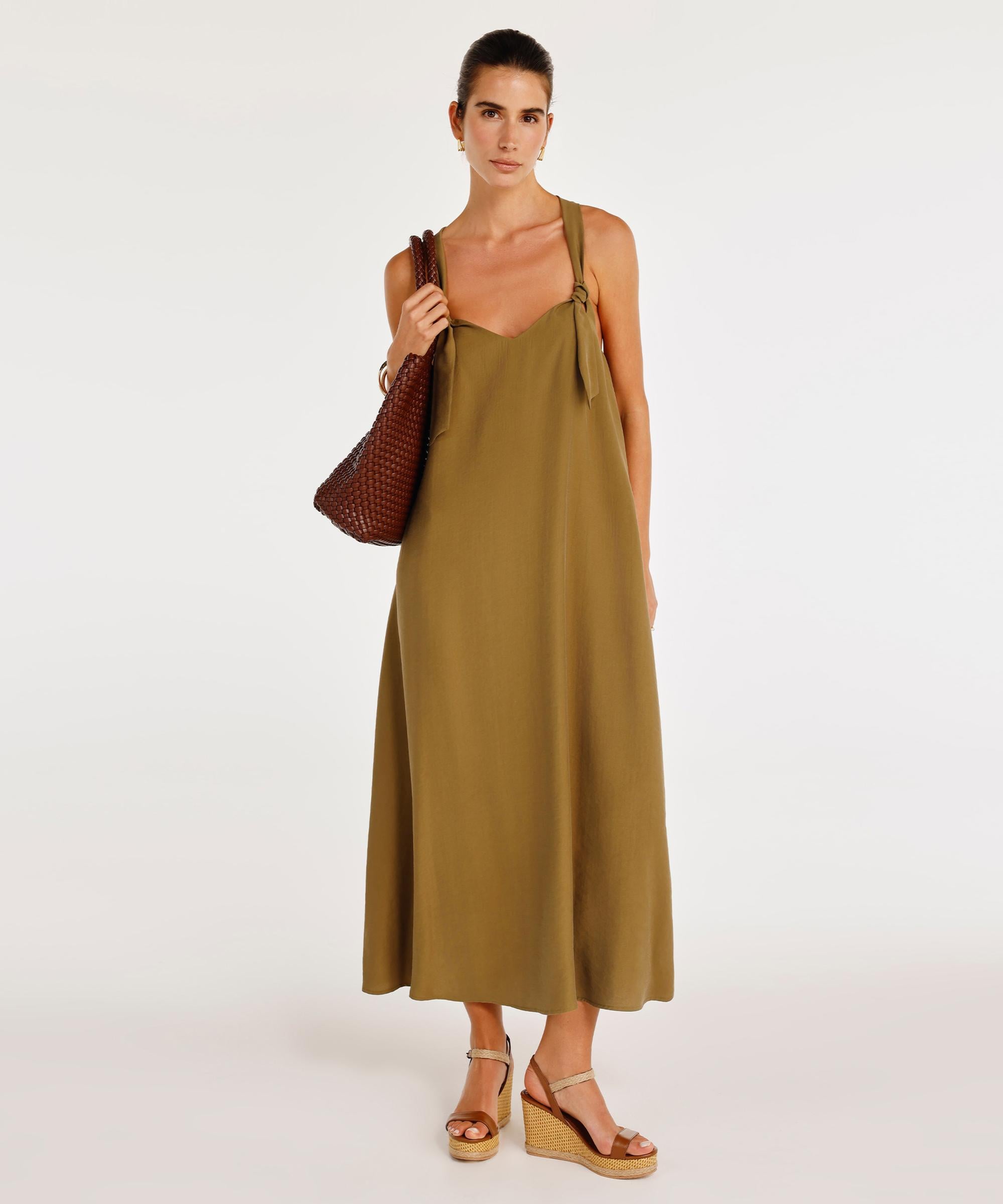  YARGICI Düğüm Askı Detaylı V Yaka Uzun Boy Elbise